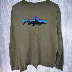 Patagonia Men's Long-Sleeved T Shirt Fitz Roy Trout Olive Green Size‎ M
